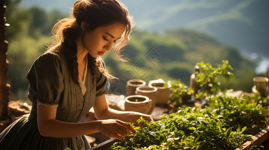 乡间茶山采茶的女子图片