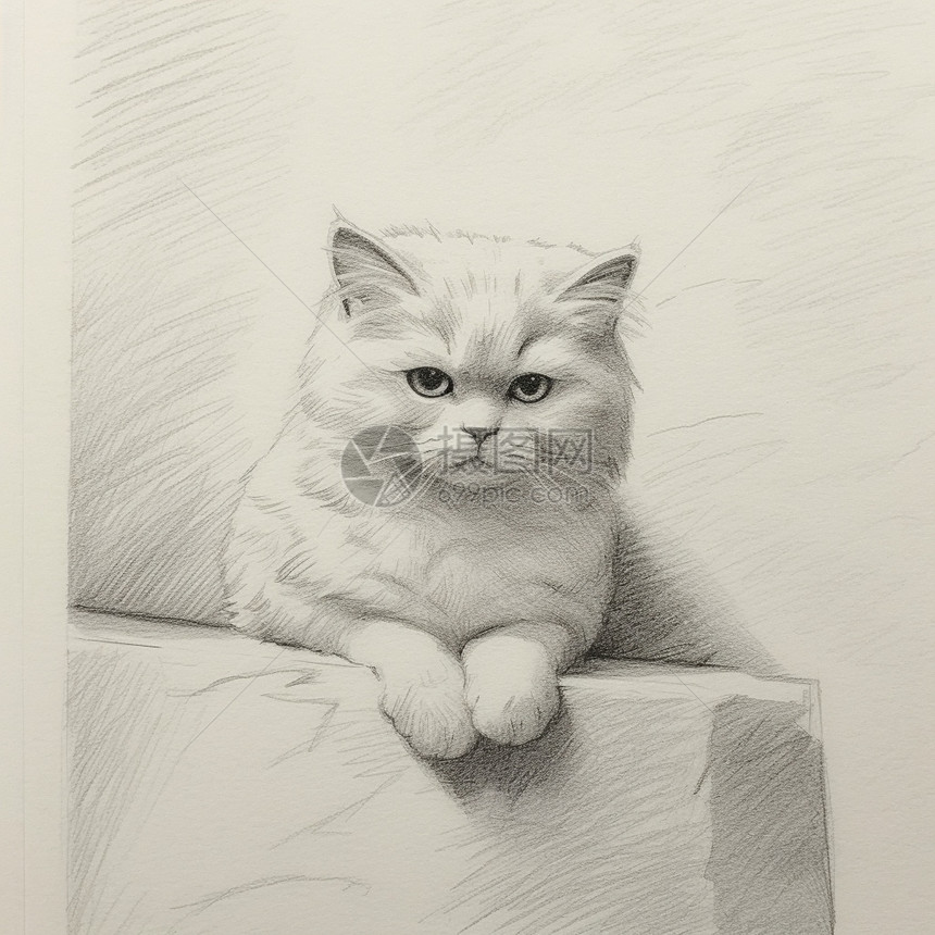 创意艺术的宠物猫咪素描画图片