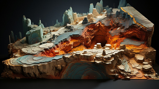 建筑分层山谷地质分层模型插画