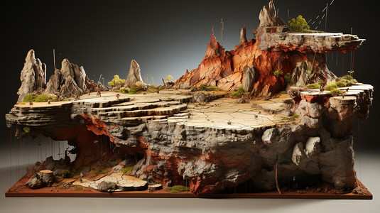 火山岩石地质分层模型插画