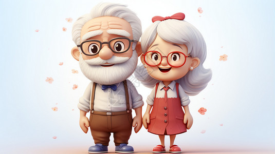 3D卡通风格的老年夫妻模型图片