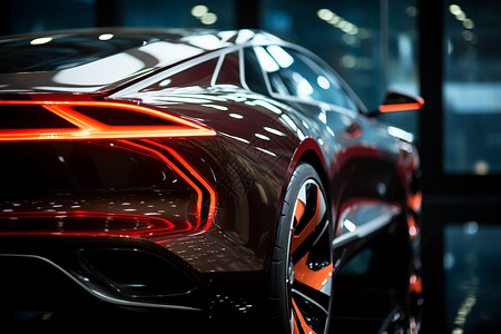 高端新能源汽车黑色流畅的新能源汽车尾部背景