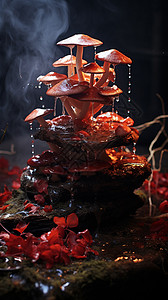 天然原木雨后生长的蘑菇设计图片