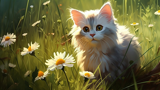 草地上毛茸茸的小猫图片