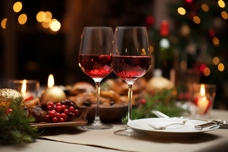 浪漫红酒圣诞之夜的豪华晚宴背景