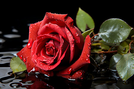 水中漂浮的红玫瑰图片
