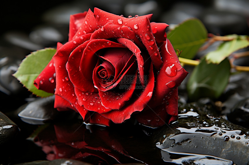 红玫瑰与黑石图片