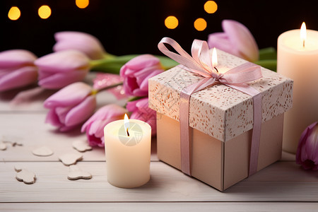 花束与蜡烛背景图片