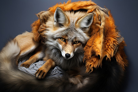 围着皮草的狐狸背景图片