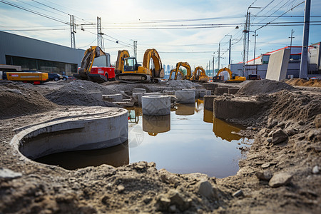 工程施工素材城市大型下水道工程施工背景