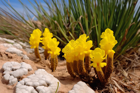 沙滩上一群黄色的花朵背景图片
