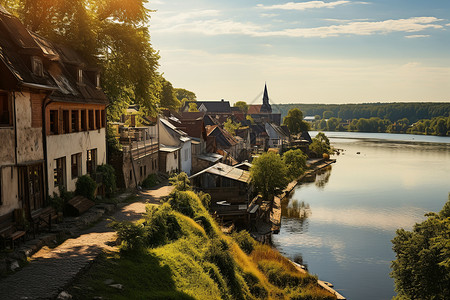 河边小镇风景图片