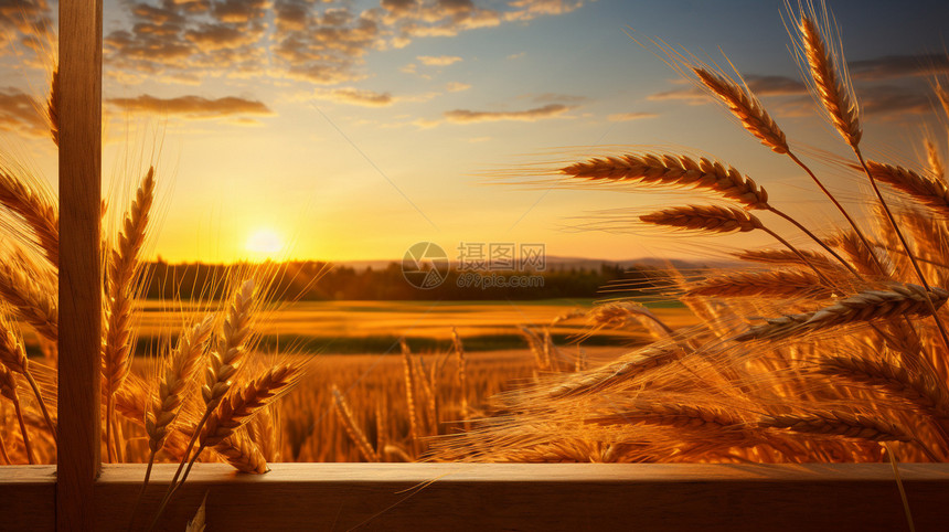 窗外的金色麦田景观图片