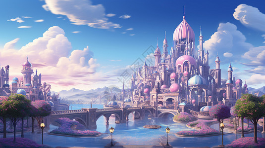 卡通风格的游乐园城堡建筑背景图片