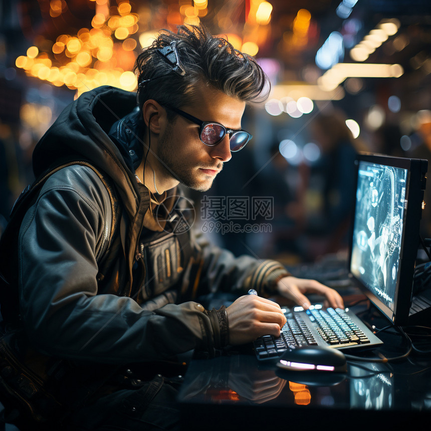 炫酷的男性电脑黑客图片