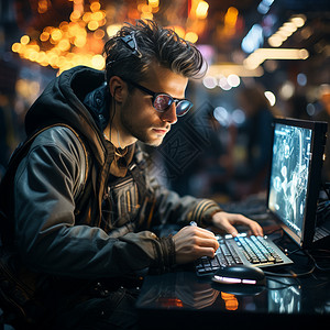 炫酷的男性电脑黑客背景图片