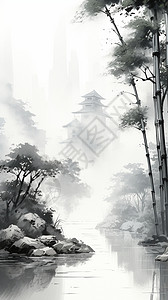 竹林细雨朦胧风景图片