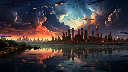 创意艺术的星空城市景观背景图片