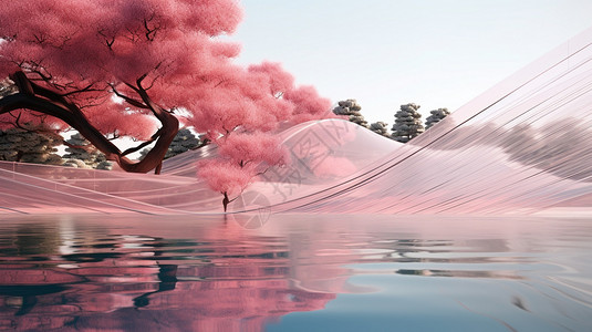 粉红色的面纱3D创意艺术的粉红色背景插画