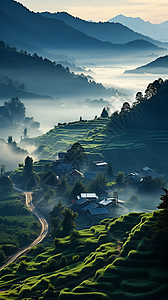 夏季日出山间的美丽景观图片