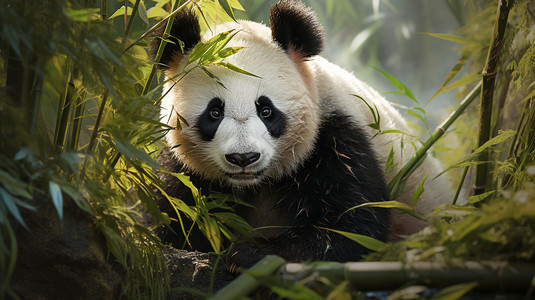 熊猫竹竹林中可爱的熊猫背景