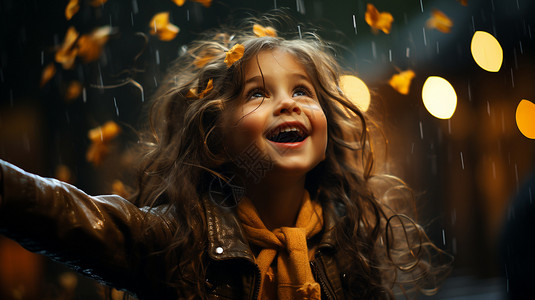 雨中奔跑的孩子雨中中开心的小女孩背景