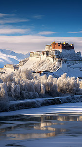 宫雪景冬季的布达拉宫景观背景