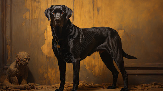 光泽、光滑、光洁富有光泽的黑色宠物犬插画
