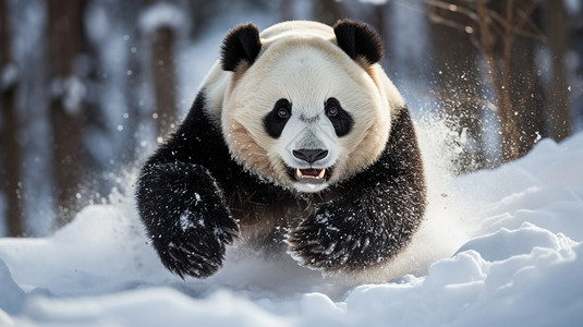 雪地中玩耍的大熊猫图片