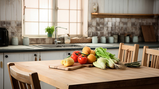 现代简约的厨房木质桌椅背景图片