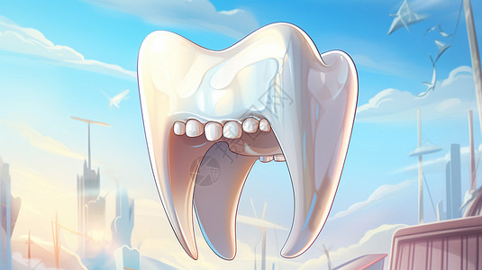 空中洁白的创意牙齿插图背景图片