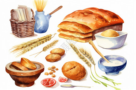 面包主食美食新鲜美味的面包插画