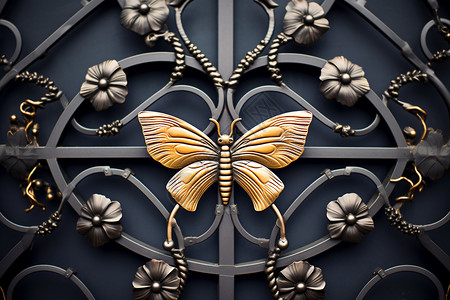 大门装饰蝴蝶花卉金属大门设计图片