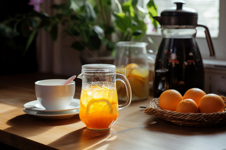 一桌新鲜的橙汁图片