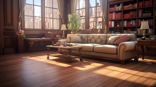 木质装修的室内家居场景背景图片