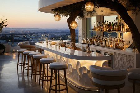 餐厅夜景现代豪华装修的酒吧场景设计图片