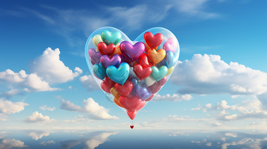 创意艺术天空中的心形气球背景图片