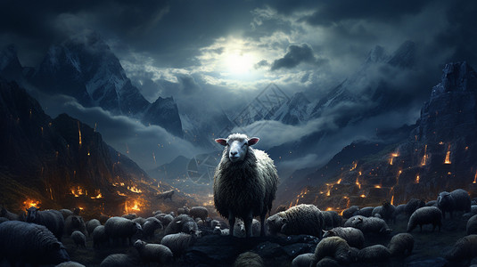 月光下的羊群图片