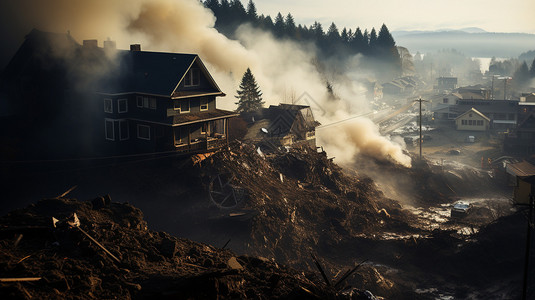 山体滑坡素材泥石流后的毁坏场景设计图片