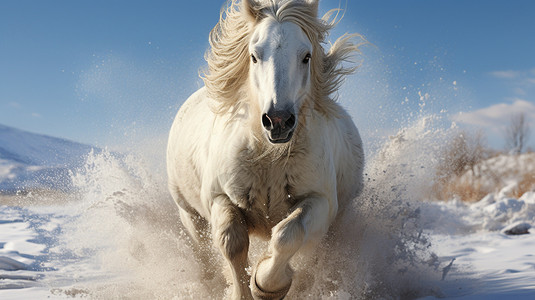 冬季雪山中奔跑的骏马图片