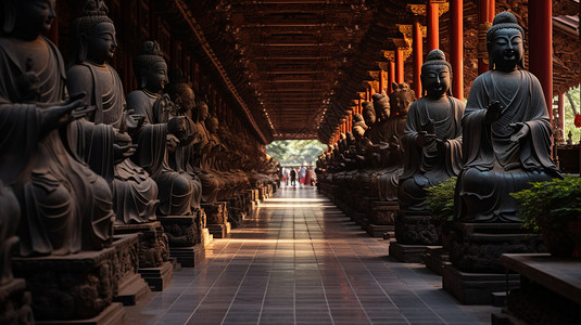 佛寺庙古建筑中的佛像景观设计图片