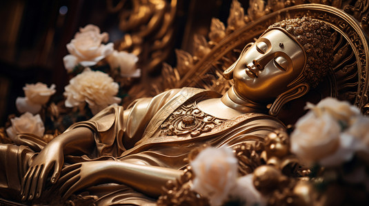 释迦牟尼佛像卧姿的神像雕塑设计图片