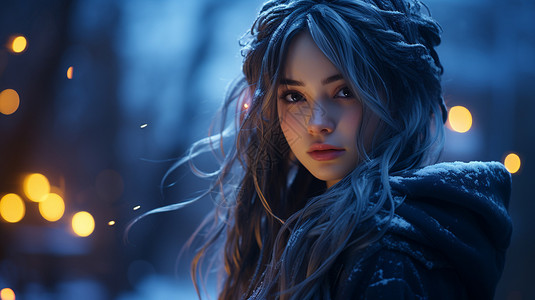 冬季户外美丽的少女背景图片
