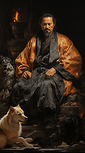 古代君主旁的猎犬图片