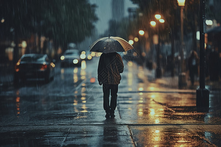 行人街道雨中漫步的行人背景