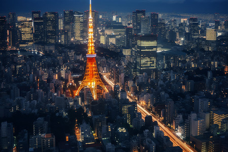 日本商业夜幕下的闪耀城市背景