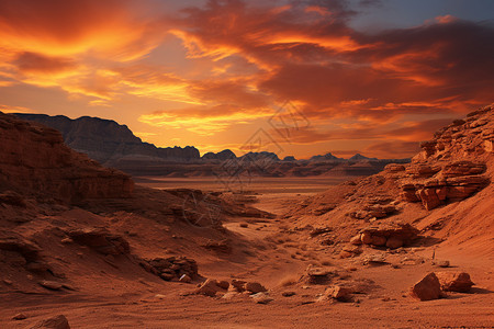 黄昏时分的沙漠美景高清图片