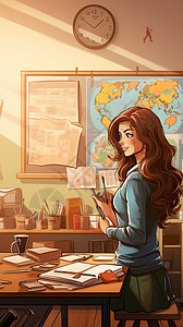 办公室中的年轻女教师背景图片