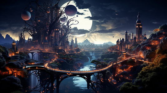 梦幻的丛林城堡背景图片