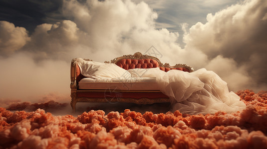 欧式床云层上典雅的欧式沙发插画